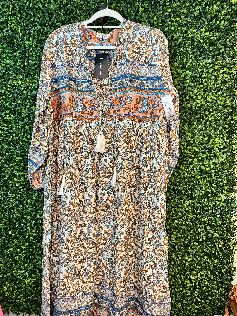 Tan&Blue Floral Women's Maxi Dress, 2XL