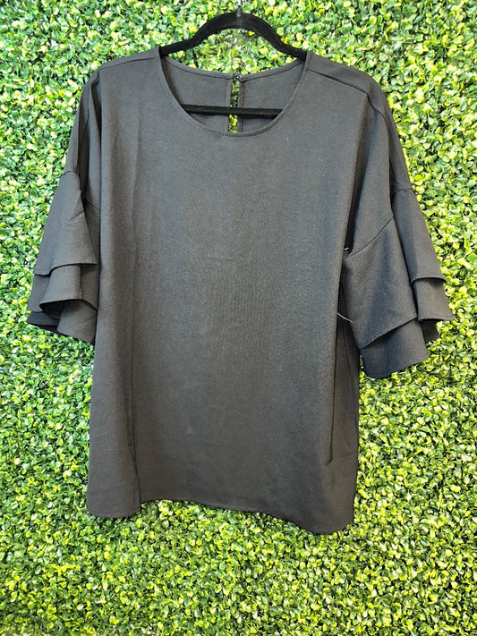 Black  Blouse with Ruffled Sleeves, X-Large