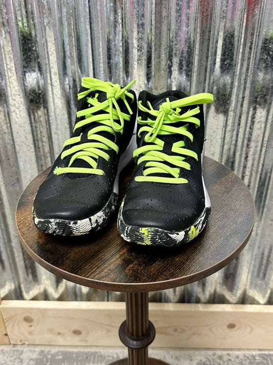 Black, Neon Yellow  Boys UA Sneakers, 5
