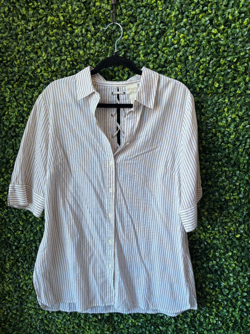 Tan And White Stripe Chicos Long Sleeve, 1